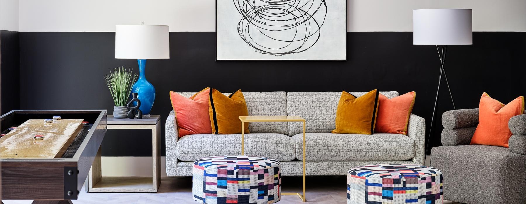 a living room with a couch and a coffee table
